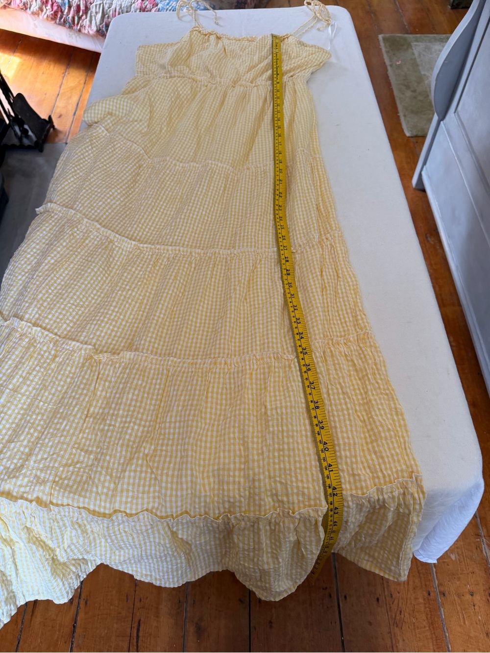 Sim & Sam Yellow Gingham Lined Tiered Skirt Tie Straps Maxi Dress Size XL - Picture 10 of 14